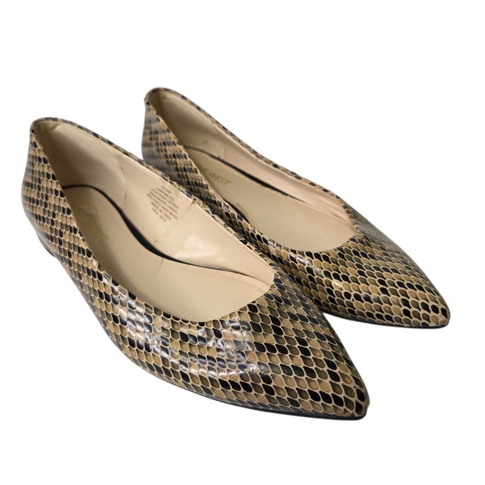 Nine West Women Brown Leather Snakeskin Pointed Toe Slip-On‎ Flats SZ 6.5 Career